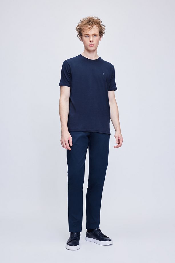 Lacivert Regular Fit Bisiklet Yaka Pamuklu Tişört - 2
