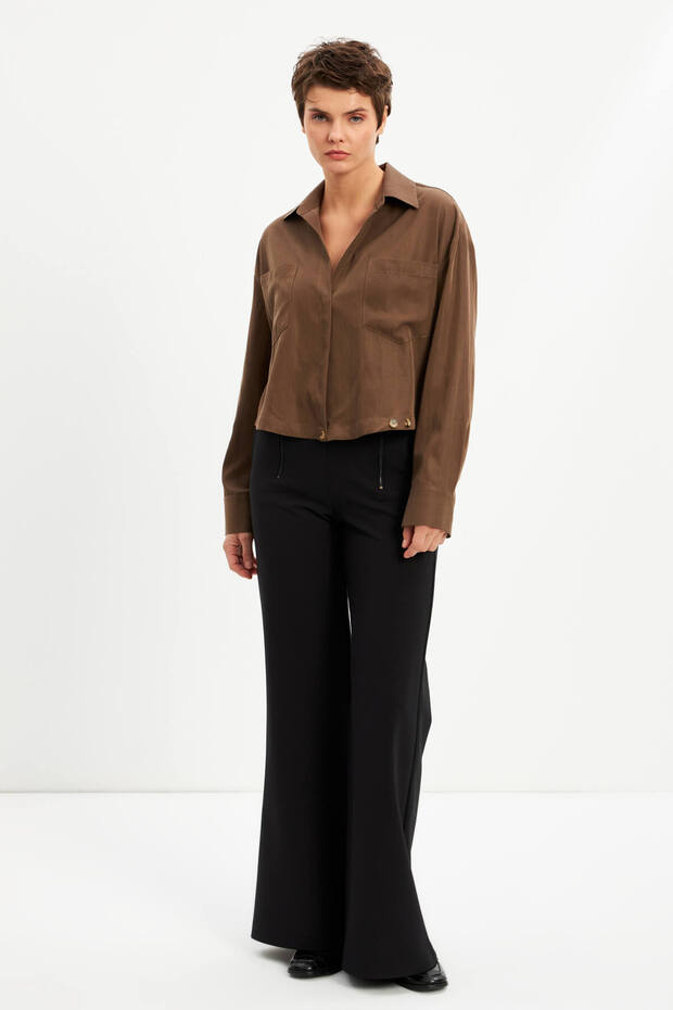 Brown Double Breasted Crop Blouse