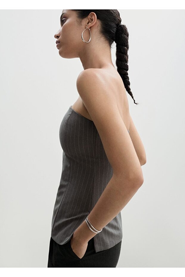 Λεπτή ριγέ μπλούζα στράπλες - 5