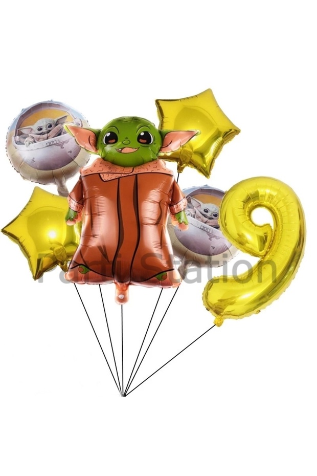 Star Wars Yoda 9 Years Old Golden Number Balloon Set Star Wars Yoda Concept Birthday Balloon Set