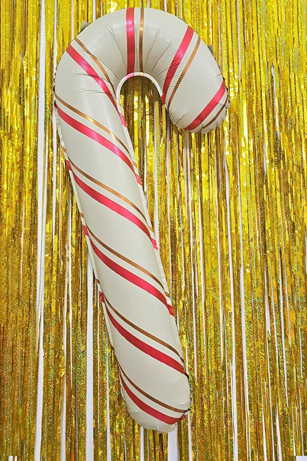 Retro Beige Candy Cane Foil Balloon Gold Red Striped Beige Candy Cane Christmas Balloon
