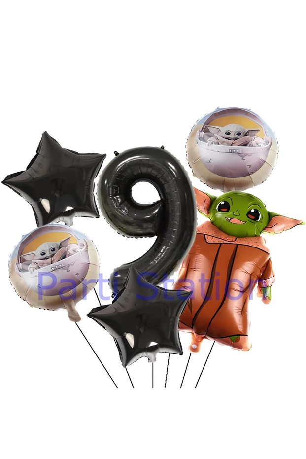 Star Wars Yoda 9 Years Old Black Number Balloon Set Star Wars Yoda Concept Birthday Balloon Set
