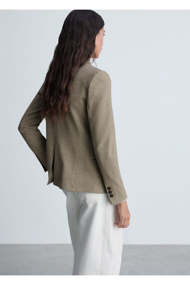 Mikro Kaz Ayağı Desenli Blazer Ceket - 4
