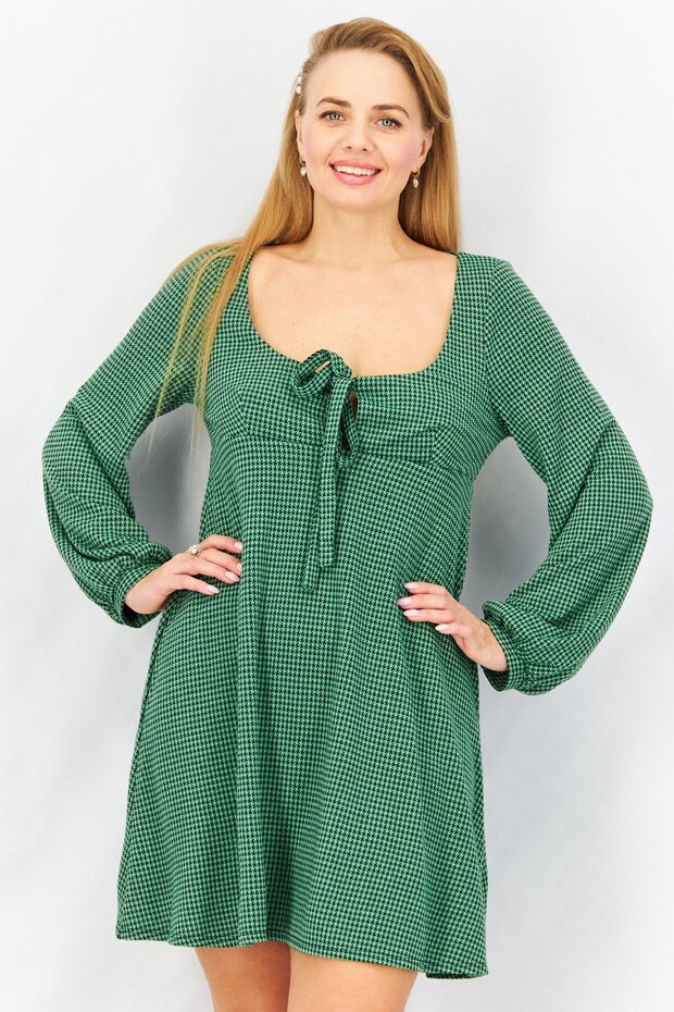 Women Micro Checkered Mini Casual Dress, Green