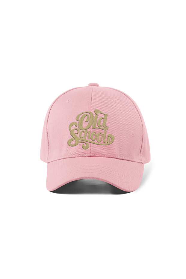 Old School Embroidered Hat – Pink 100% Cotton Gabardine Unisex Model