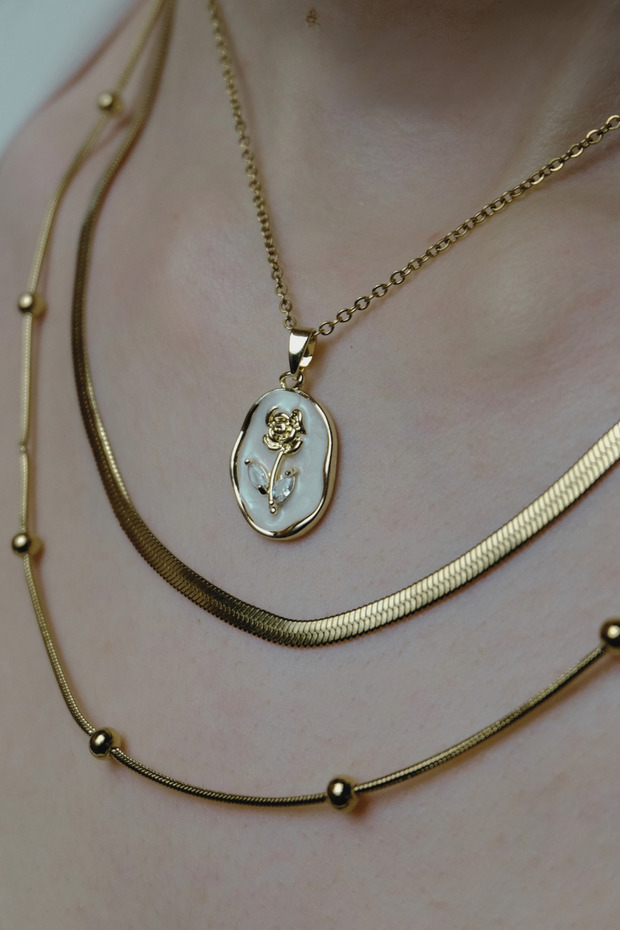 Set of 3 Gold Rose Embossed Necklace