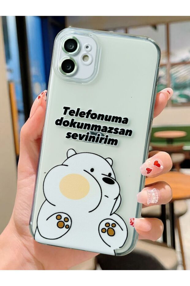 iPhone 11 Compatible Cute Bear Patterned Transparent Silicone Case - 1