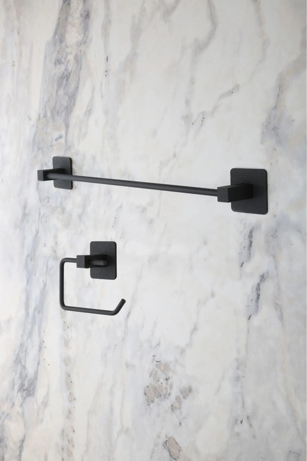 Set of 2 Toilet with Flat Towel Holder and Paper - Bathroom Set, No Drill