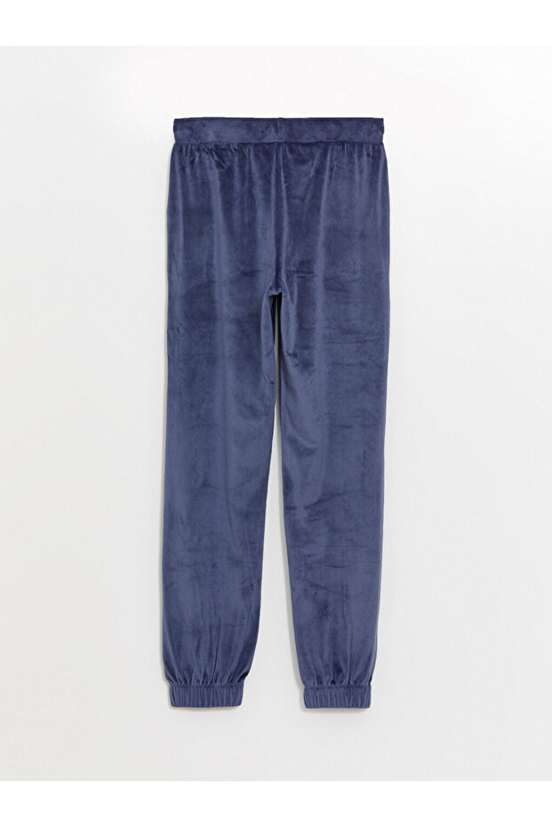 Beli Lastikli Düz Kadife Kadın Jogger Pijama Alt - 7