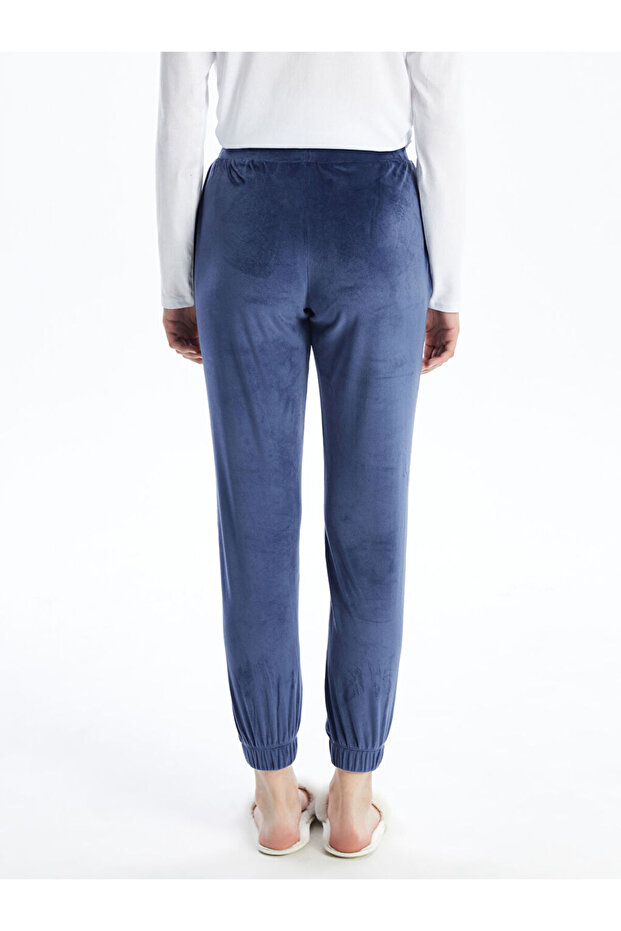 Beli Lastikli Düz Kadife Kadın Jogger Pijama Alt - 5