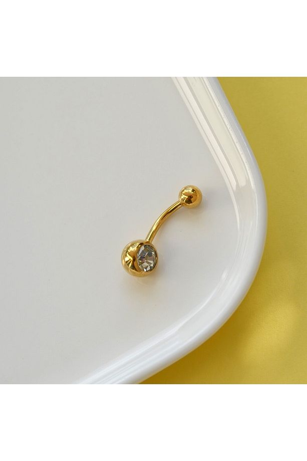 Tektaş Minimal Göbek Piercingi Çelik Gold Renkli - 3