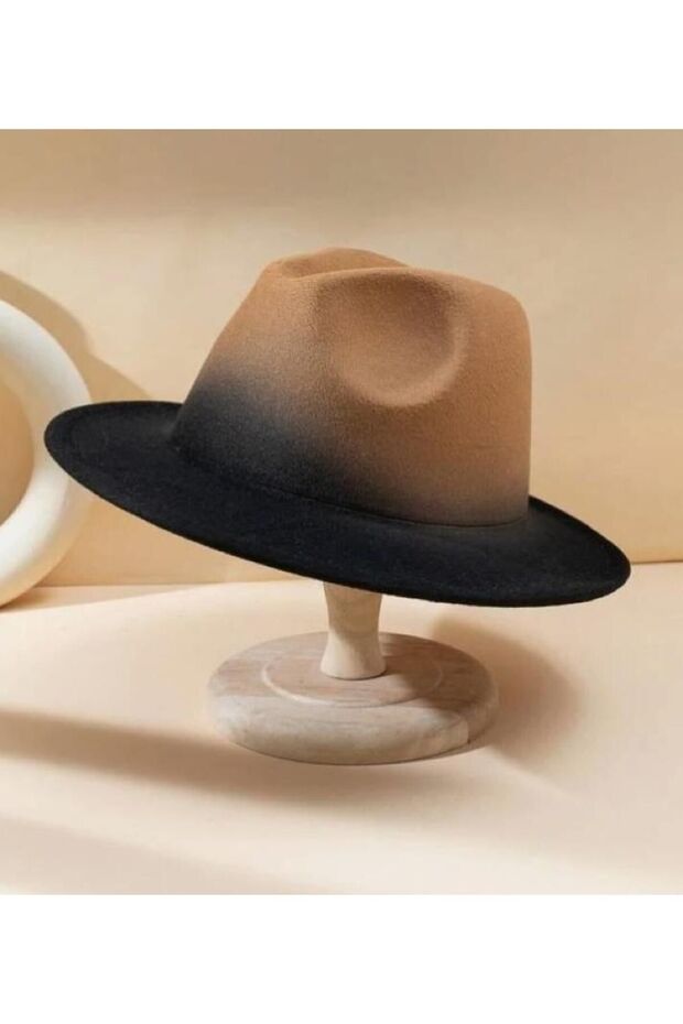 قبعة فيدورا متدرجة باللون الأسود الجملي - 2