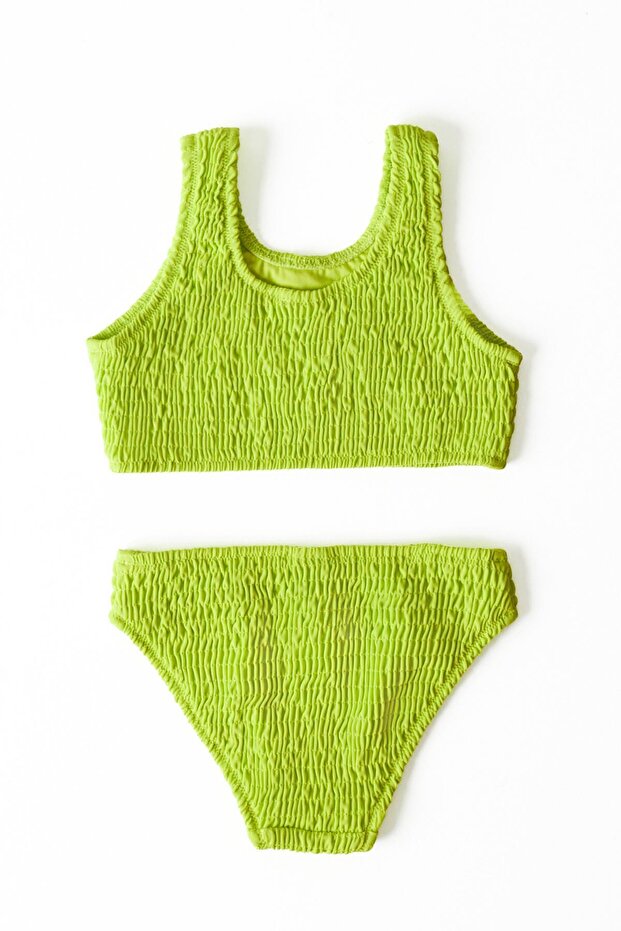 Girl's Green Gipe Detailed Bikini Set