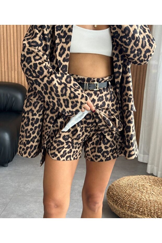 Kemerli Leopar Şort Etek - 4