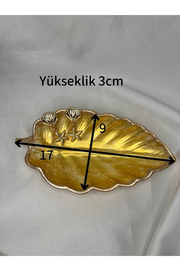 Altın Dekoratif Tabak, Takı Tabağı, Yaprak Seklinde Tabağı, Parlak Dekoratif Tabak - 2
