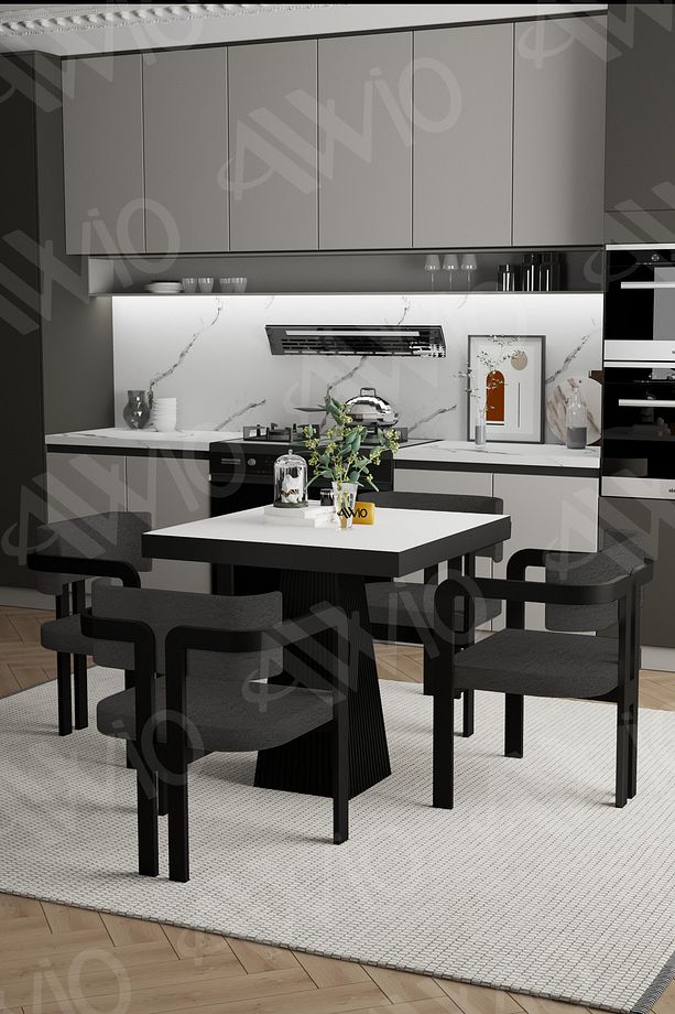 LEXUS Lake Mdf Ayak Tokyo Demonte Sandalye 80x80 Yemek Masası Mutfak Masası 4 Kişilik - 4