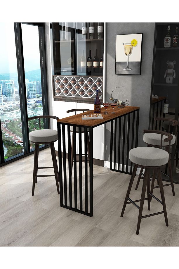 Bar Masası Metal İskeletli Yüksek Mutfak Yemek Masası Dresuar - 3