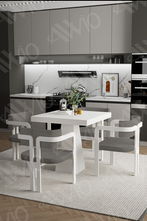 BİANCO Lake Mdf Ayak Tokyo Demonte Sandalye 80x80 Yemek Masası Mutfak Masası 4 Kişilik - 4