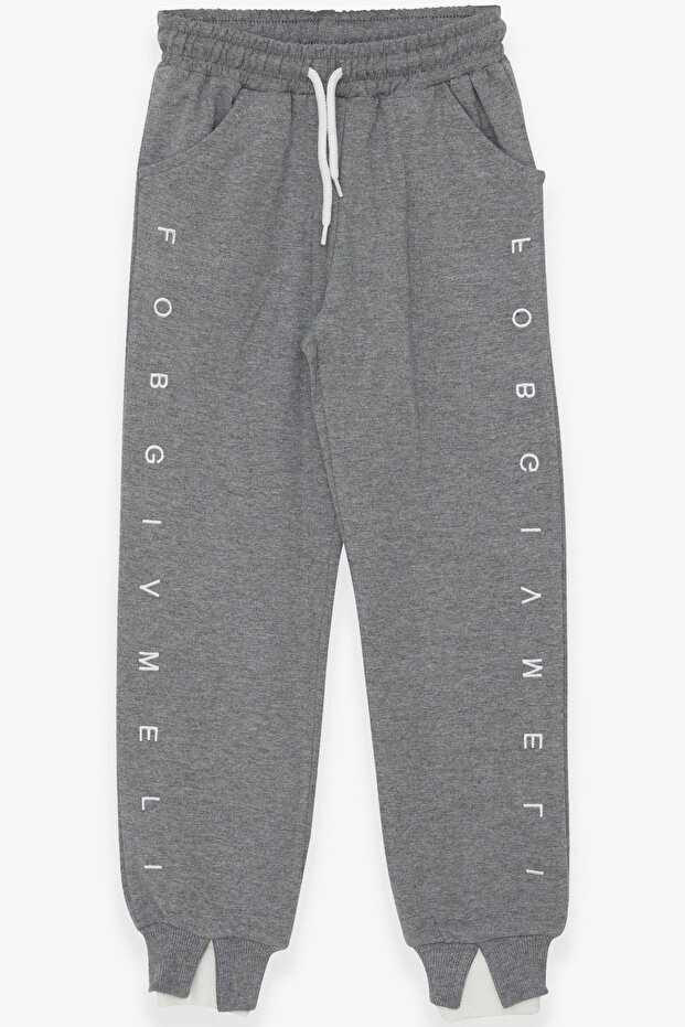 Girls' Sweatpants Printed 8-14 Years, Dark Gray Melange