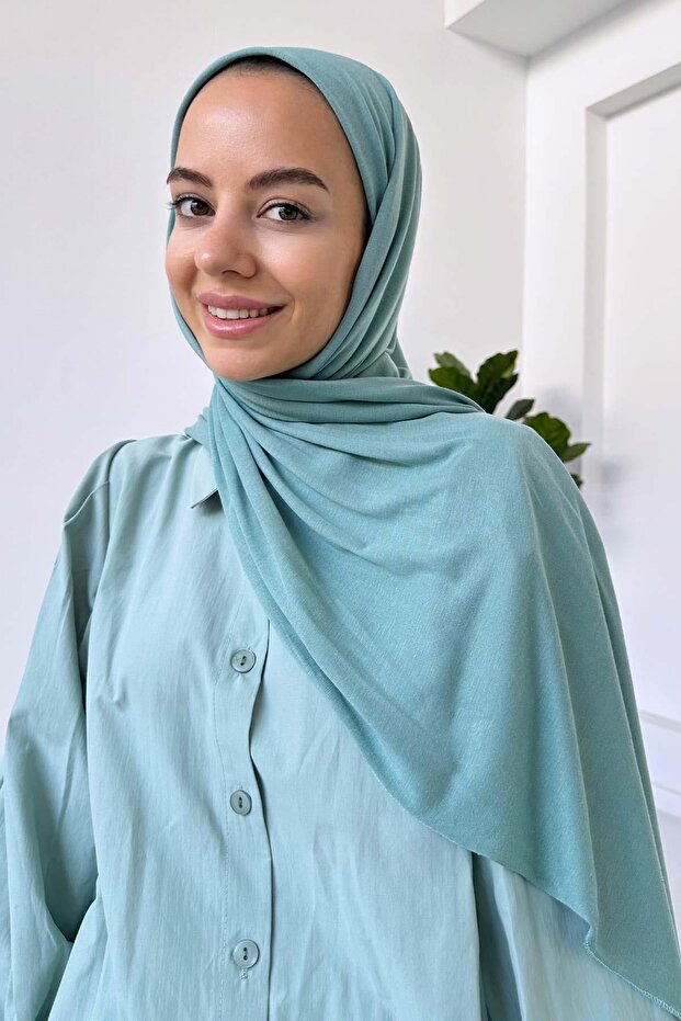 شال قطن ممشط باللون الأخضر النعناعي - 2