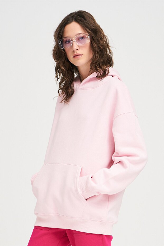 Unisex Basic Sweatshirt Hoodie Pembe - 6