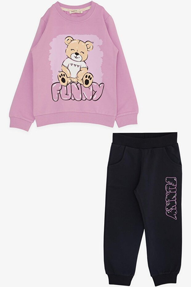 Girl's Tracksuit Set Fun Teddy Bear Printed 1.5-5 Years, Lilac