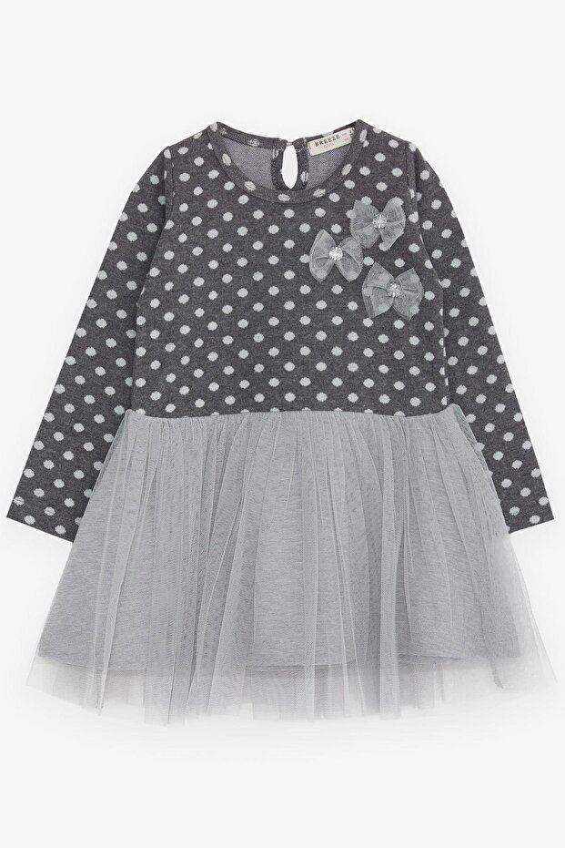 Girl's Long Sleeve Dress Tulle with Bow 1.5-5 Years, Smoked