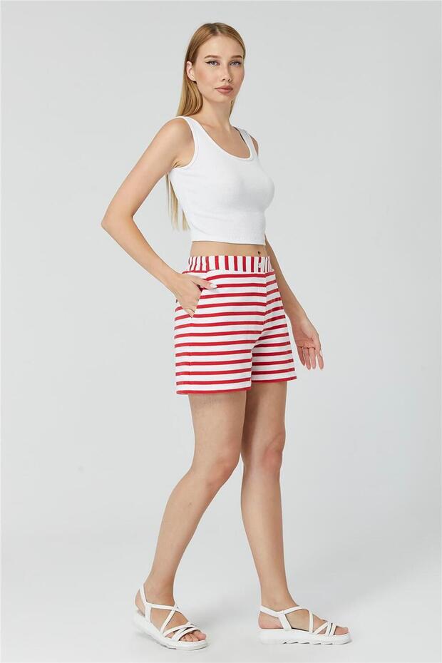 Çizgili Penye Şort - 2
