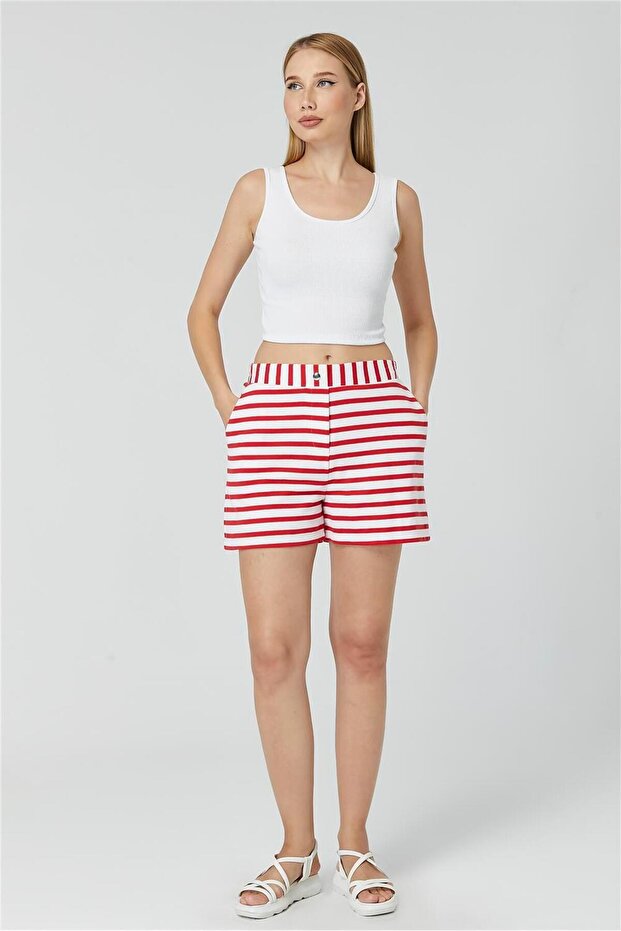 Çizgili Penye Şort - 3