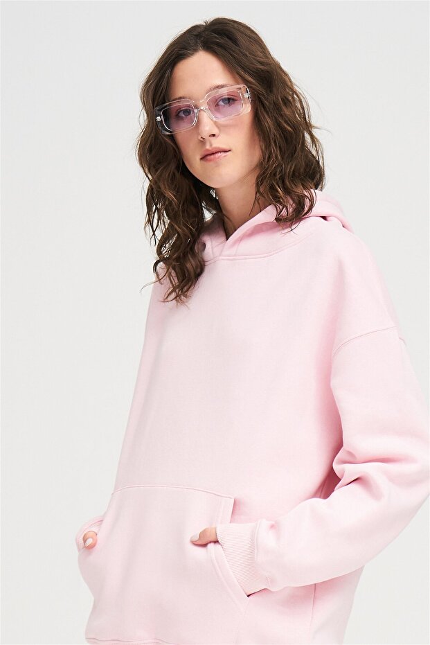Unisex Basic Sweatshirt Hoodie Pembe - 5