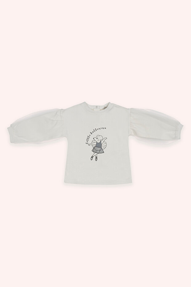 Baby Girl Print Detailed Ecru Sweatshirt