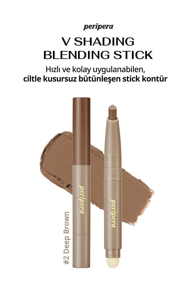 Pratik Uygulanan Çift Taraflı Kontür Stick PERIPERA V Shading Blending Stick (002 Deep Brown) - 3