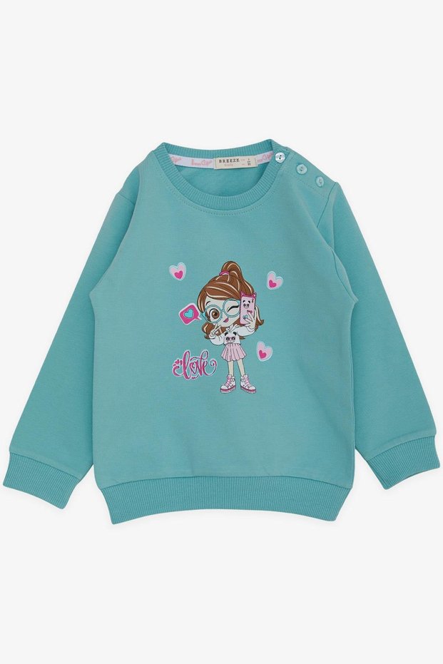 Girl's Sweatshirt Cool Girl Printed 1.5-5 Years Old, Water Green