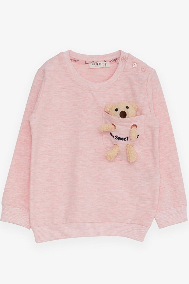 Girl's Sweatshirt with Teddy Bear Accessories 1.5-5 Years, Salmon Melange