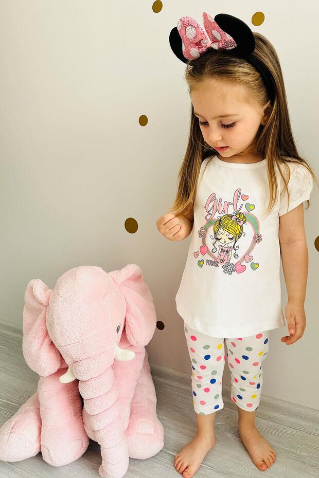 1.5-5 Years Girl's Ecru Tights Set - Cute with Heart and Printed