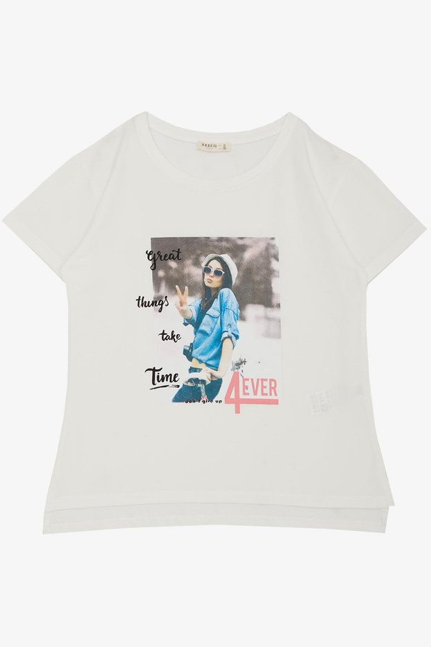 Girl's T-shirt Cool Girl Printed 8-14 Years Old, Ecru