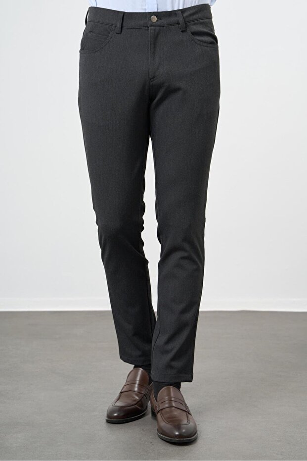Men's Dark Anthracite Flexible 5-Pocket Slim Fit 5-Pocket Trousers 1003245161