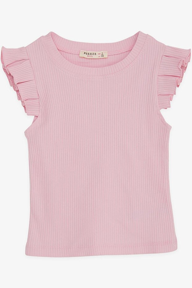 Girl's Crop T-Shirt with Ruffled Sleeves, Age 8-14, Pink