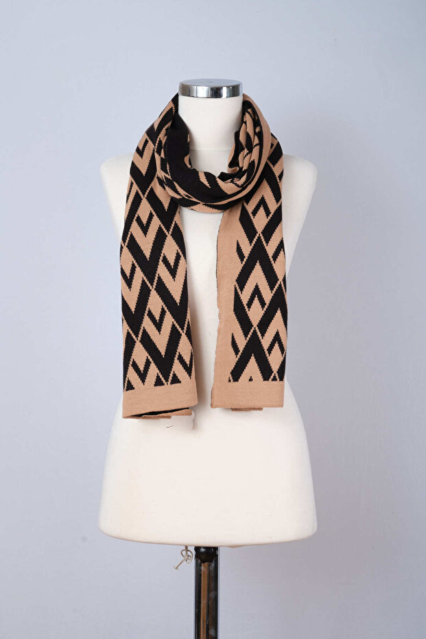 Eșarfă tricotată cu model în V - 3