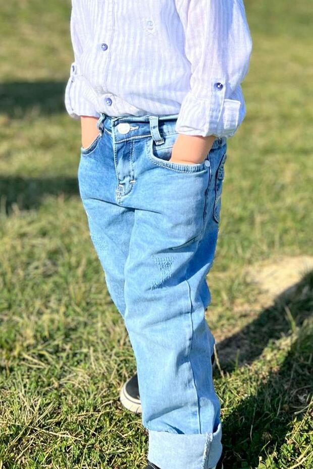 Boy's Jeans with Embroidered Back Pockets, Age 2-6, Blue