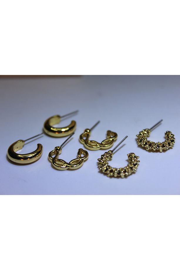 Kadın Çelik Halka Küpe 6 Adet 3 Farklı Model - 1