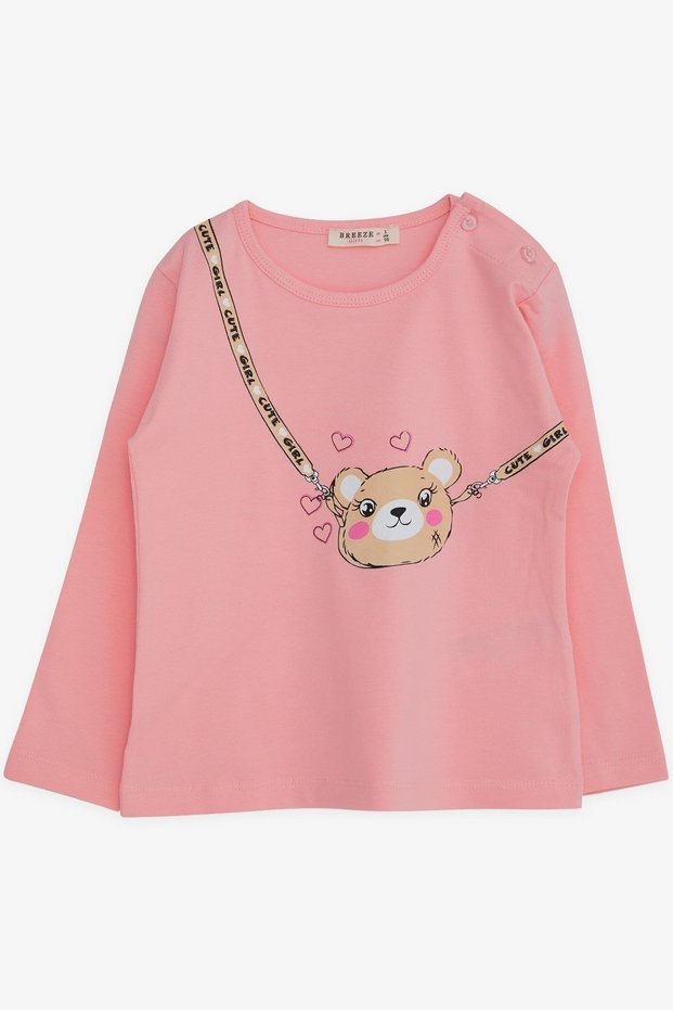 Girl's Long Sleeve T-Shirt with Cute Moonshine Printed, Age 2-6, Pink