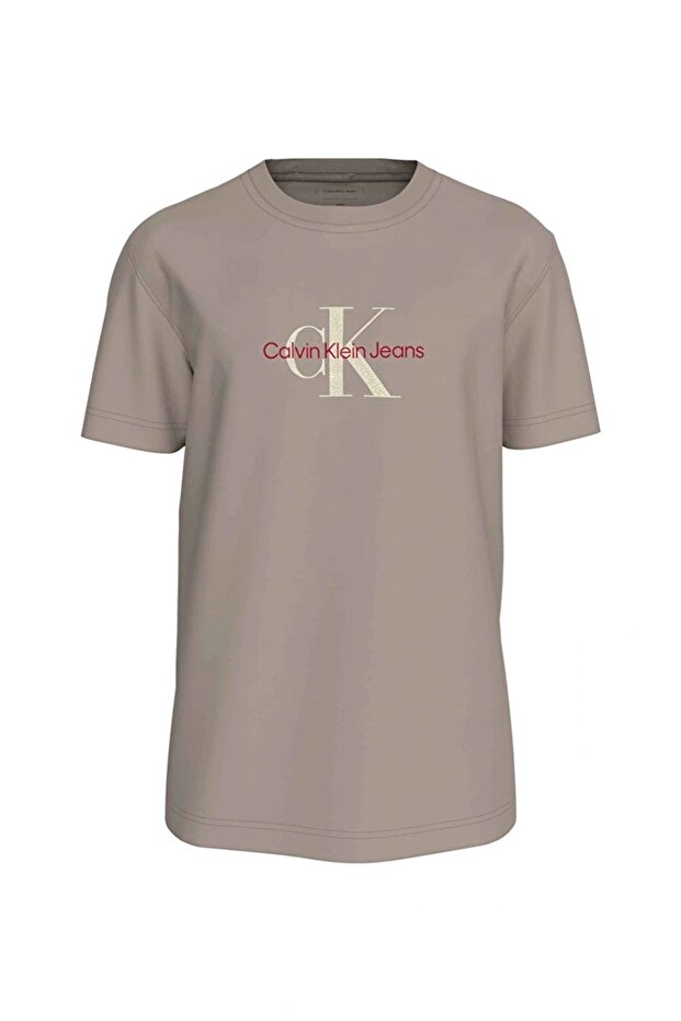CK Jeans DISTRESSED MONOLOGO TEE Erkek Bej T-shirt J30J326863-PCF - 1