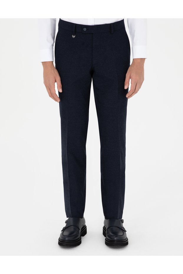 Woven Anthracite Slim Fit Stamp Fabric Navy Blue Trousers