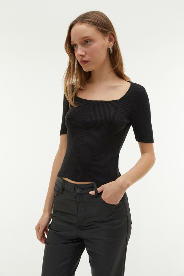 Square Collar Short Sleeve Knitwear Sweater