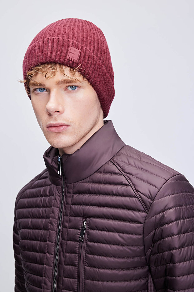 Bordo Düz Örgü Bere - 1