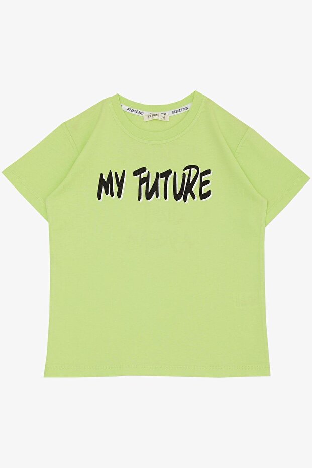 Boy's T-Shirt with Future Themed Text Print, Ages 8-14, Pistachio Green