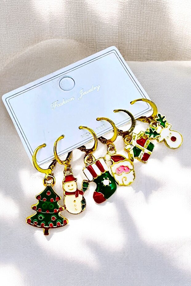 SET OF 6 NEW YEAR CHRISTMAS THEMED EARRINGS