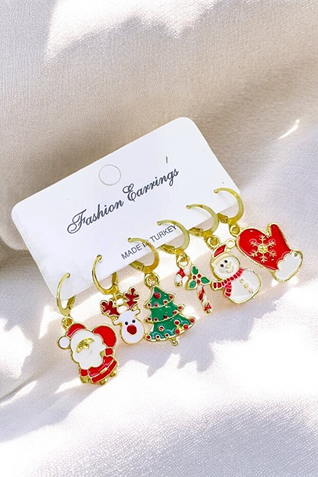 SET OF 6 NEW YEAR CHRISTMAS THEMED EARRINGS