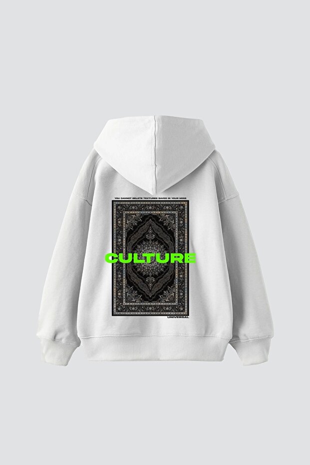 Culture Ethnic Printed Oversize Unisex Premium White Hoodie